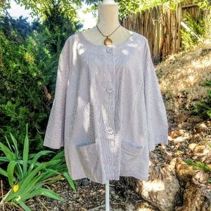 Liz & Me Plus Sz Brown Striped Cotton Jacket Top!